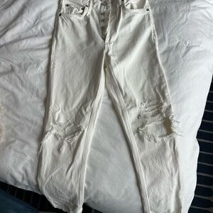 Agolde Riley High-Rise Distressed White Jeans